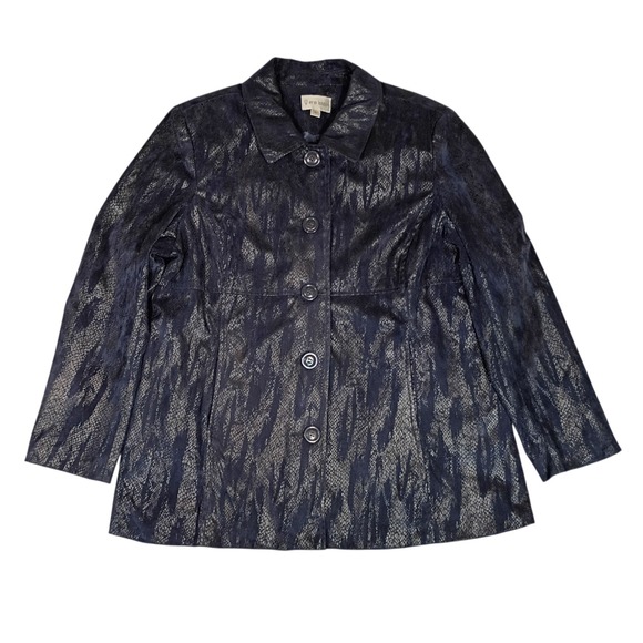 erin london Jackets & Blazers - Erin London Textured‎ Snake Print Blazer Women's XL Navy Blue Velour Whimsigoth